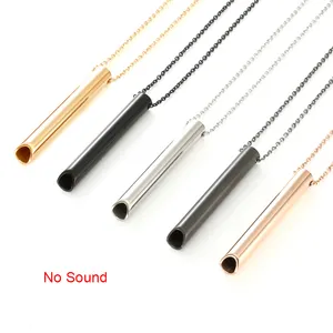 528Hz Stainless Steel Pendant Necklace with Gold Engraved Meditation Nice Jewelry No Sound Stress Relief Whistle Breathing Gift