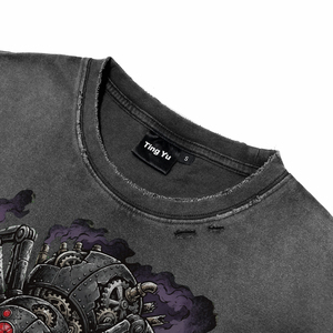 <b>Men's</b> Acid Wash Distress Cotton Breath T-Shirts Custom High Quality Dark Spider DTG Print Short Sleeve O-Neck Casual Tees - Product Image 5