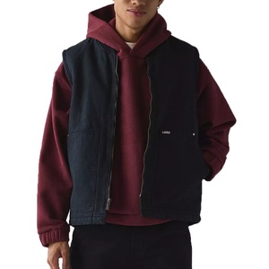 เสื้อกั๊กผู้ชายสไตล์เดนิมสีกรมท่าสุดเทรนดี้ พร้อมกระเป๋าซิปใช้งานได้จริง  รับสกรีนโลโก้ กระเป๋าใช้งานได้จริงสำหรับฤดูหนาว เสื้อโค้ทผู้ชาย - Product Image 3