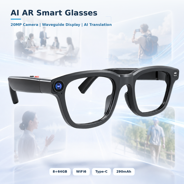 Smart AR Glasses Dual Camera 2K 30fps Video Recording Micro OLED Display AI Real-Time Translation Built-in 64GB Wireless IP44