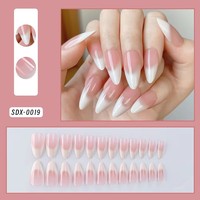 24 Uñas Postizas Francesas Blancas con Diseño de Lazo 3D, Uñas Postizas de Color Nude, Puntas de Uñas Falsas para Mujer, Manicura DIY