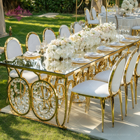 Ensemble table et chaises de mariage en acier inoxydable doré au design moderne de haute qualité pour hôtels et événements, mobilier de salle à manger miroir