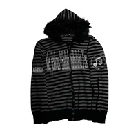 Sweat-shirt sport à capuche pour femme automne/hiver 2026 avec col en fourrure et coupe ample rayée, style gothique INS Emo