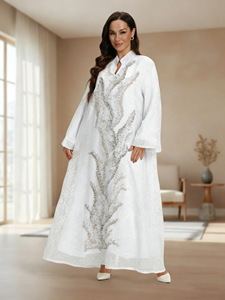Robe de soirée élégante pour femmes, brodée de paillettes, style modeste, style d'Arabie Saoudite, vert rouge, <span class=keywords><strong>abaya</strong></span> taille 2XL, vêtements musulmans traditionnels - Product Image 6