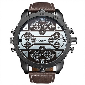 Montre pour homme en alliage de quartz écologique avec bracelet en cuir, cadran à aiguilles, heure mondiale à quatre fuseaux horaires, décontractée, tendance, mode HP3233 - Product Image 1