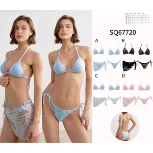 Conjunto de Bikini HDJ 42-48 Azul Floral con Control de Abdomen, Traje de Baño de Dos Piezas con Encaje y Cuello Halter para Mujer, Talla Grande, Ropa de Playa SQ67720 - Product Image 1