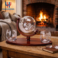 Juego de Decantador de Whisky de Lujo con Base de Madera, Decantador de Vidrio con Mapa del Mundo y Vasos de Whisky para Regalos Premium al por Mayor