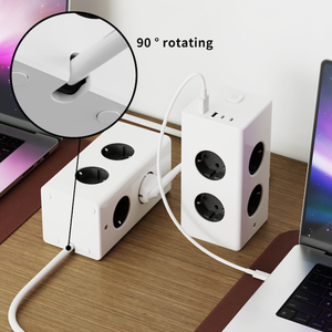 90 Degree Rotating Cable 12 Outlets Power Strip with EU Power Cord 17W 2 <b>USB</b>-A 2 <b>USB</b>-C Industrial 16A EU Standard CE/KC - Product Image 6