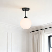 Luminaire semi-encastré en verre, 1 lumière, luminaire semi-encastré au plafond, globe luminaire au plafond, noir mat pour salon, salle à manger