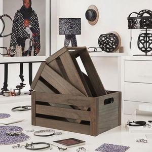 आधुनिक देहाती लकड़ी के क्रेट सेट लैसर फिनिश कंटेनर होम संगठन इको फ्रेंडली गहने भंडारण आयताकार आकार - Product Image 3