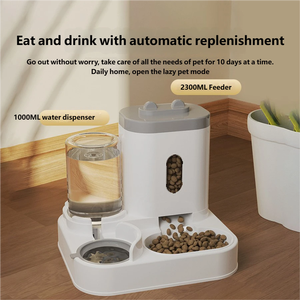 Tempat Makan Hewan Peliharaan Ramah Lingkungan Terpadu, Mangkuk Kucing Plastik Pola Solid dengan Dispenser Air dan Makanan, Perlengkapan Kucing Anjing - Product Image 3