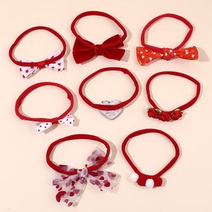 8 pièces/ensemble, nœuds pour cheveux pour filles, accessoires pour cheveux, bandeau élastique en nylon, bandeau rouge pour la Saint-Valentin, pour bébés et tout-petits - Product Image 5