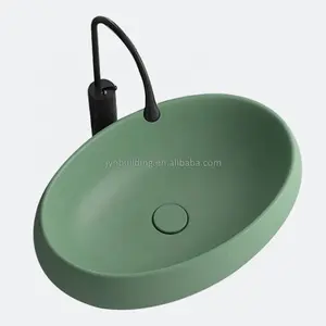 Pia de banheiro de cerâmica Morandi pia de mesa oval verde para banheiro