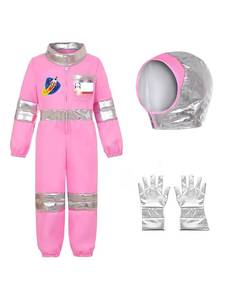 Costume d'astronaute rose pour filles et enfants avec casque et gants, inspiré de la NASA, combinaison spatiale en polyester pour Halloween - Product Image 3