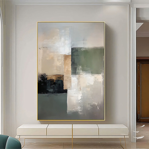 Nghệ thuật tường màu xám và màu xanh lá cây trừu tượng trang trí tối giản tác phẩm nghệ thuật khách sạn tùy biến lớn màu xanh lá cây trừu tượng bức tranh hình học - Product Image 2