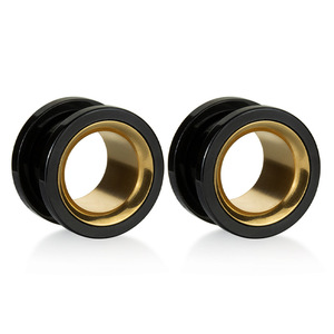 Gauges d'oreille bicolores en acier inoxydable |   Plugs d'oreille plaqués PVD noir et or, argent et or |   Bijoux pour le corps hypoallergéniques - Product Image 5