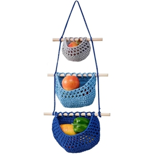 Juego de 3 Bolsas de Almacenamiento de Frutas y Verduras de Tres Niveles, Tejidas a Mano, Vintage, Desmontables, para Cocina y Sala de Estar - Product Image 1