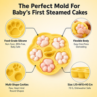 Moule à gâteau vapeur en silicone pour bébé, qualité alimentaire, sans BPA, facile à démouler, 6 cavités en forme de patte, pour la préparation de repas pour bébé, outil de cuisson vapeur