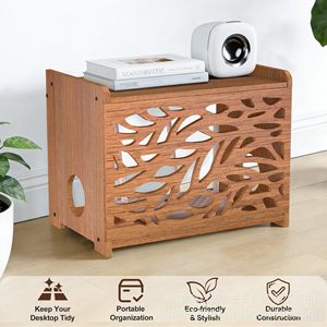 Wooden <b>Router</b> Storage <b>Box</b> Rectangle Brown Standing Type Cable Management <b>Box</b> For Desk And Living Room Use - Product Image 4