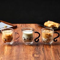 Vente en gros Tasse chat mignon Meilleur cadeau Tasse à thé en verre double couche Verre résistant aux hautes températures Tasse en verre borosilicaté