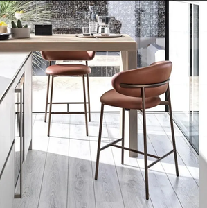 Chaise de bar moderne JP avec structure en bois et acier, revêtement en cuir vert et bleu, style moulé, emballage inclus, couleur du mobilier - Product Image 4