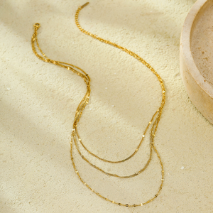 Nuevo collar de acero inoxidable que no se decolora. Las mujeres pueden usarlo con tres capas de cadena sencilla para la clavícula. - Product Image 2