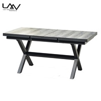 Table à manger en plein air, réglable, extensible, longue, jardin, patio, Rectangle, carreaux de céramique, plateau en métal, Table à manger