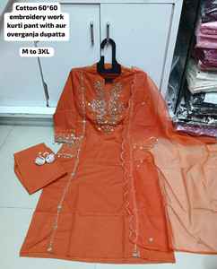 Shalwar Kameez de Invierno para Mujer, Estilo Indio Punjabi Pakistaní, con Bordado y Espejos, en Algodón y Faux Georgette, Largo Medio - Product Image 3