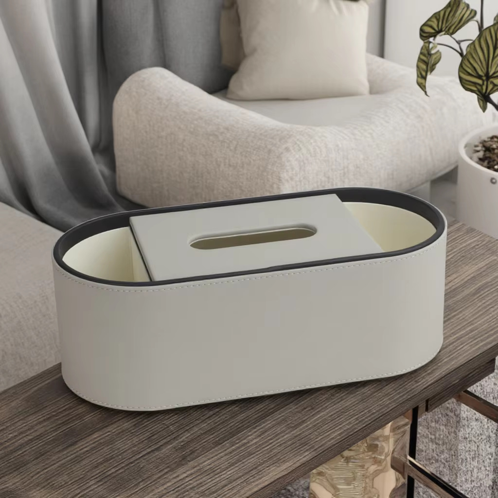Oval two-compartment storage box-elegant gray