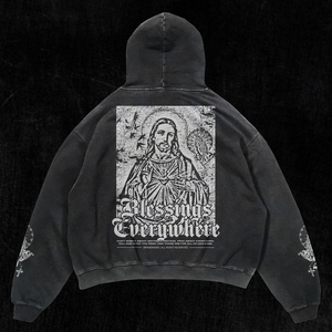 Sweat-shirt à capuche oversize pour homme BrandName, noir, en coton French Terry, streetwear, logo imprimé sur le devant, manches régulières - Product Image 2