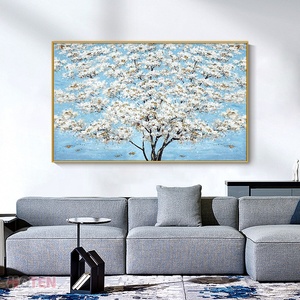 <span class=keywords><strong>Contemporain</strong></span> Moderne Floral Abstrait Toile Art Peint À La Main Texturé Fleur Blanche <span class=keywords><strong>Peinture</strong></span> À L'huile - Product Image 2