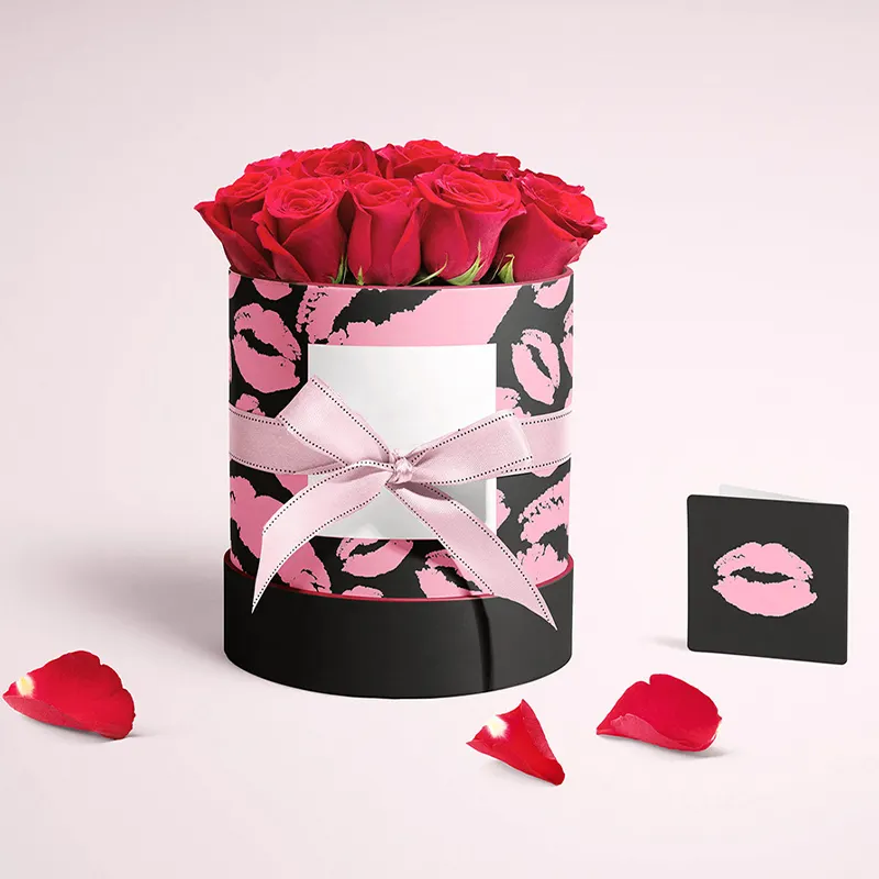 फैंसी सुरुचिपूर्ण डिजाइन कठोर सिलेंडर दौर बॉक्स के लिए फोम डालने के साथ फूल और चॉकलेट पैकेजिंग