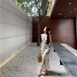 Traditional <b>Chinese</b> Digital Print Cheongsam/Qipao Women Apricot Floral V Neck Regular Fit Long <b>Dress</b> Button Closure Casual Style - Product Image 2