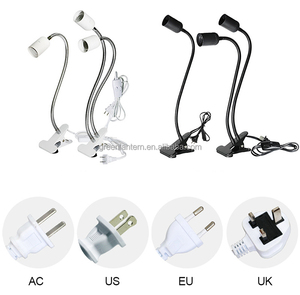 Portalámparas Flexible de cuello de cisne E27 con interruptor de Clip, Cable de enchufe de la UE, Base de enchufe de bombilla LED, cabezal de lámpara individual/Doble - Product Image 4