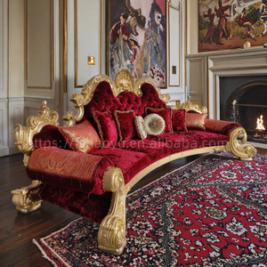 Juego de Sofás de Tela Roja Real Dorada de Michael Jackson, Muebles de Sala de Estar, Madera Clásica de Lujo - Product Image 2