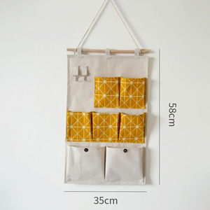 Sac de rangement mural en coton 35x58cm, organisateur en tissu rectangulaire sans perçage pour chevet ou porte - Product Image 1