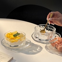 Ensemble de bols en verre borosilicate texturé à petites nervures, mini bols de beauté, jolis bols et assiettes à dessert en verre
