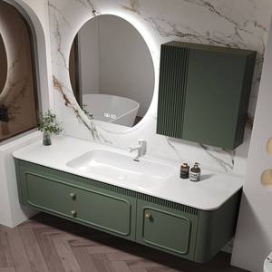 French retro green ceramic integrated basin intelligent <b>mirror</b> cabinet bathroom cabinet - Product Image 1