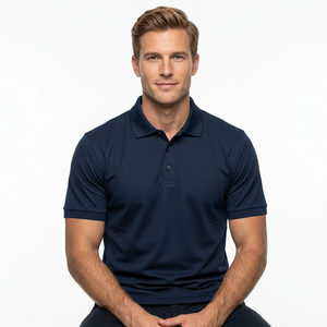 Men's Navy <b>Blue</b> Short Sleeve <b>Polo</b> <b>Shirt</b> Solid Color Breathable Oxford Cotton Casual Wear Regular Fit - Product Image 2
