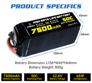 Batteria al Litio PONFLY 7500mAh 22.8V 50C 6S per Droni FPV, Aerei RC, Elicotteri UAV con Connettore XT60 171Wh - Product Image 2