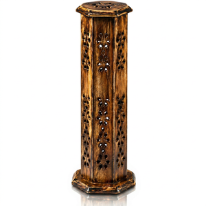 Handcrafted Wooden <b>Incense</b> Stick Holder with Floral Cutout Design Decorative Ash Catcher Home Meditation Yoga and Aromatherapy - Product Image 1