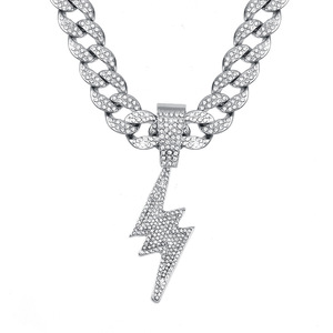 LiCai Iced Out aleación Rhinestone relámpago forma colgante collar Zig <span class=keywords><strong>Zag</strong></span> cadena cubana especias niñas Cool Hip Hop joyería preferida - Product Image 3