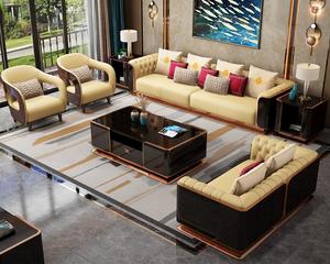 Fábrica al por mayor Ventas calientes Juego <span class=keywords><strong>de</strong></span> muebles <span class=keywords><strong>de</strong></span> sala <span class=keywords><strong>de</strong></span> estar Sofá <span class=keywords><strong>de</strong></span> cuero naranja <span class=keywords><strong>de</strong></span> lujo <span class=keywords><strong>Sofás</strong></span> combinados con marco <span class=keywords><strong>de</strong></span> acero inoxidable dorado - Product Image 5