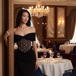 Robe de soirée noire brodée de luxe – Tenue ethnique moderne en satin pour les fêtes - Product Image 1