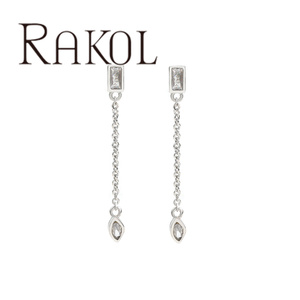 Lakor EP3181 S Boucles d'oreilles pendantes en laiton plaqué argent carré Marquise 3A Zircon Style Bohème - Product Image 2
