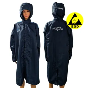 OEM Logo 5MM Gird Antistatic ESD Safety Clothing Smock with Hoods for Cleanroom