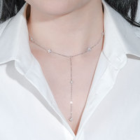 Colliers Y Lariat Trèfle à Quatre Feuilles en Argent 925 Plaqué Rhodium, Sans Nickel, avec Moissanite Certifiée 3mm et 2mm, Bijoux de Mode Élégants