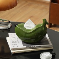 Boîte à mouchoirs en céramique verte banane/poivron, personnages de dessins animés créatifs, décoration intérieure, salon, table à café/salle à manger, rangement chambre à coucher