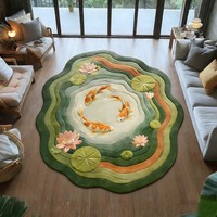 Koi-Fisch-Muster Schlafzimmer-Deko Runder Teppich Rutschfeste Teppiche für Wohnzimmer Flauschige Weiche Lounge-Bodenmatte Dicker Plüsch-Studier-Teppich