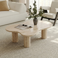 Table basse en bois de style moderne pour salon, finition classique en travertin ivoire, design nuage, vente en gros